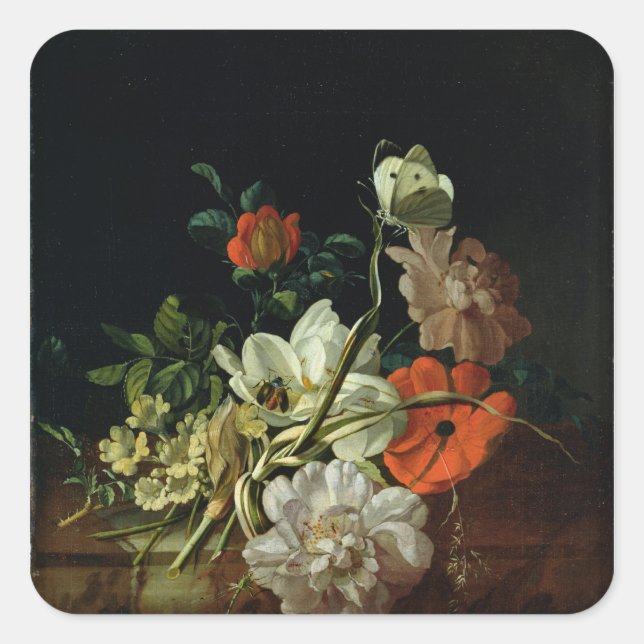 Stillleben mit Blume Quadratischer Aufkleber (Vorderseite)