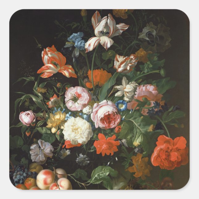 Stillleben mit Blume Quadratischer Aufkleber (Vorderseite)