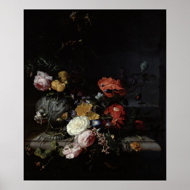 Stillleben mit Blume und Insekten Poster (Vorne)