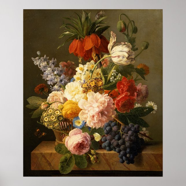 Stillleben mit Blume und Obst, 1827 Poster (Vorne)