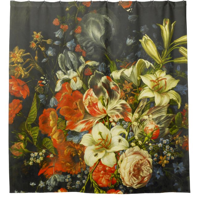 Stillleben mit Blume und Obst Duschvorhang (Vorderseite)