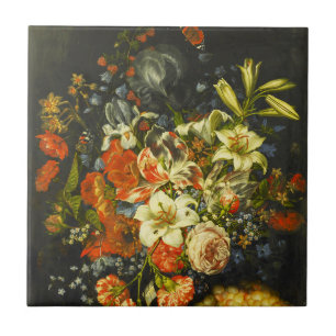 Stillleben mit Blume und Obst Fliese