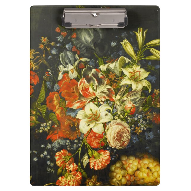 Stillleben mit Blume und Obst Klemmbrett (Vorderseite)