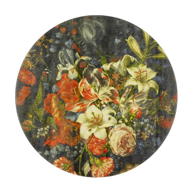 Stillleben mit Blume und Obst Schneidebrett (Vorderseite)