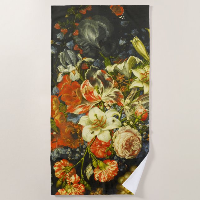Stillleben mit Blume und Obst Strandtuch (Vorderseite)