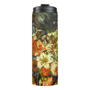 Stillleben mit Blume und Obst Thermosbecher