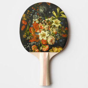 Stillleben mit Blume und Obst Tischtennis Schläger
