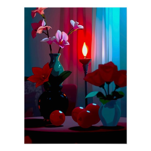 Stillleben mit Blumen und Früchten Poster (Vorderseite)