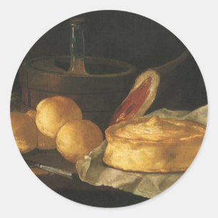 Stillleben mit Brottorte und Schinken, Giuseppe Re Runder Aufkleber