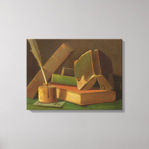 Stillleben mit Büchern und Tintenbrunnen Leinwanddruck
