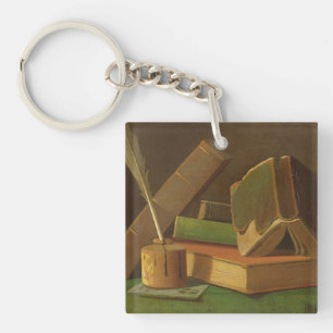 Stillleben mit Büchern und Tintenbrunnen Schlüsselanhänger