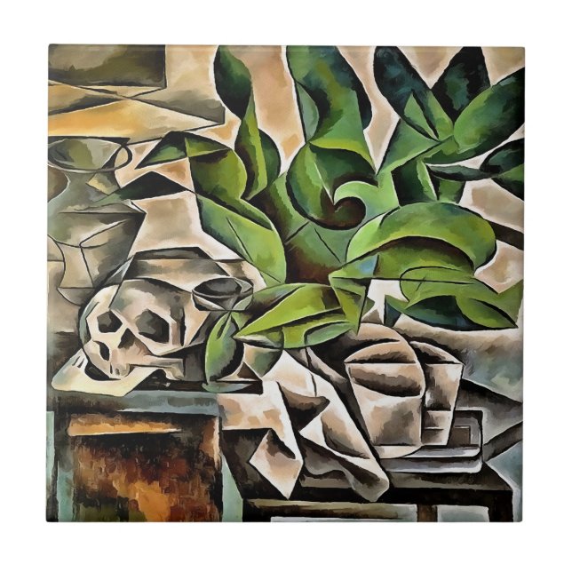 Stillleben mit Cranium Geometric Vanitas Art Fliese (Vorderseite)
