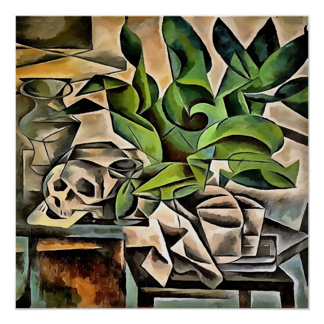 Stillleben mit Cranium Geometric Vanitas Art Poster (Vorderseite)