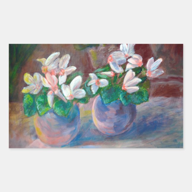 Stillleben mit Cyclamen Rechteckiger Aufkleber (Vorderseite)