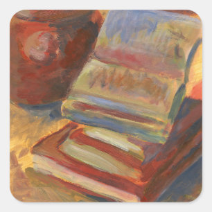 Stillleben mit dem Bild von Büchern Quadratischer Aufkleber
