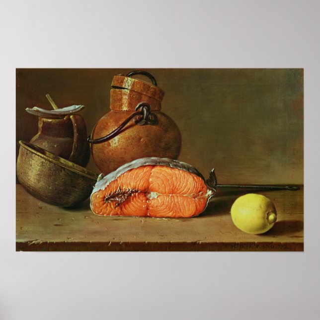 Stillleben mit einem Stück Lachs Poster (Vorne)