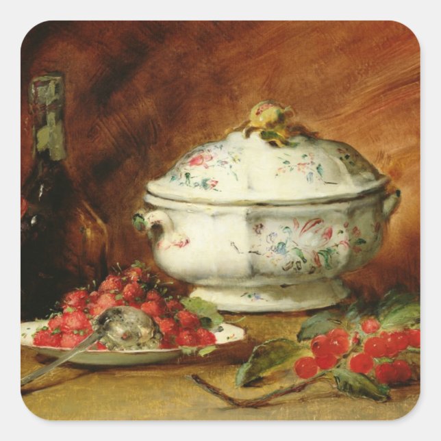 Stillleben mit einem Tureen Quadratischer Aufkleber (Vorderseite)