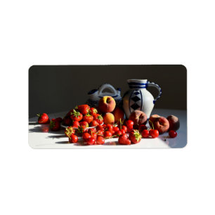 Stillleben mit Erdbeeren, Pfirsichen und Kirschen Adressaufkleber