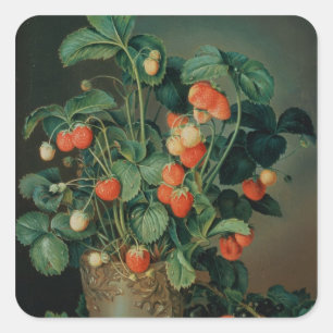 Stillleben mit Erdbeeren Quadratischer Aufkleber