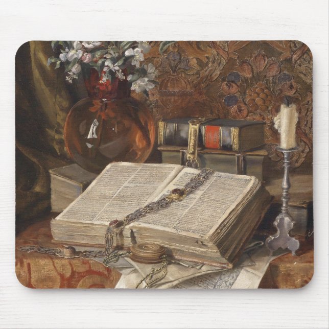 Stillleben mit Folios und Kirschblüten Mousepad (Vorne)