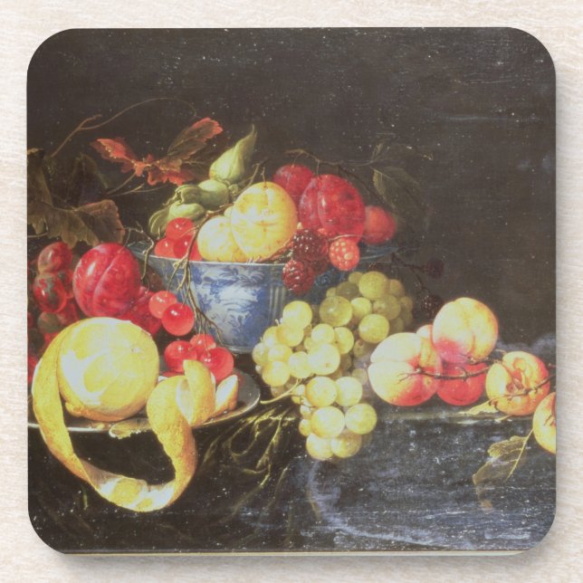 Stillleben mit Frucht in Delft-Schüssel, Getränkeuntersetzer (Vorderseite)