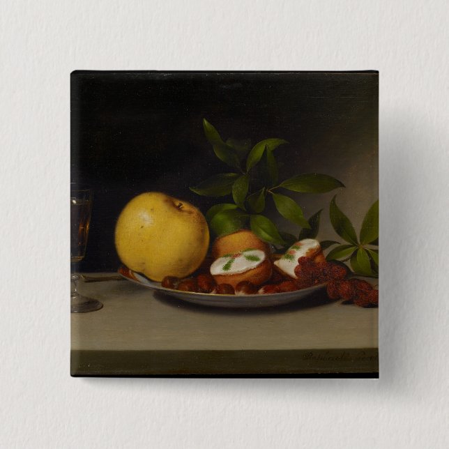 Stillleben mit Frucht, Kuchen und Wein, 1821 Button (Vorderseite)