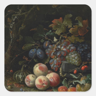 Stillleben mit Frucht, Laub und Insekten, c.1669 Quadratischer Aufkleber
