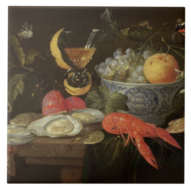 Stillleben mit Frucht und Schalentieren, 1653 (Öl Fliese (Vorderseite)