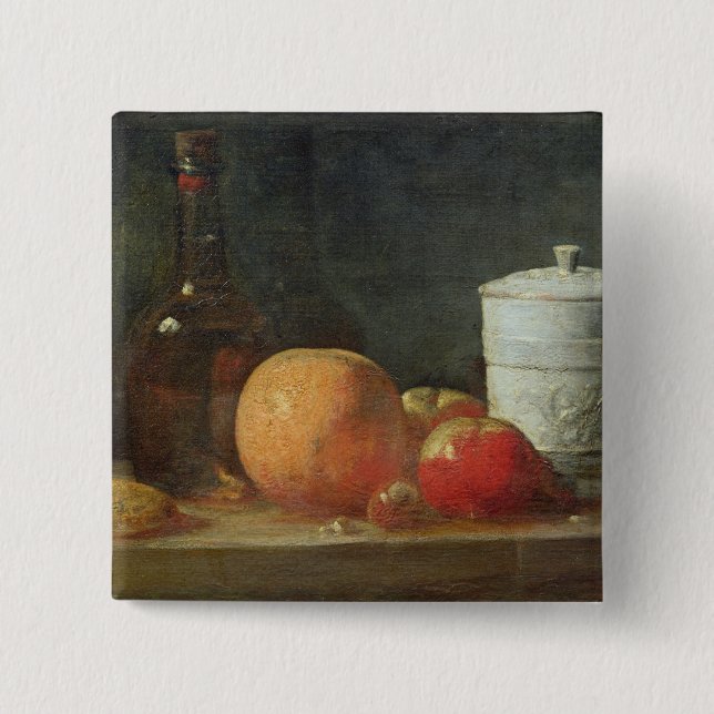 Stillleben mit Frucht-und Wein-Flasche Button (Vorderseite)
