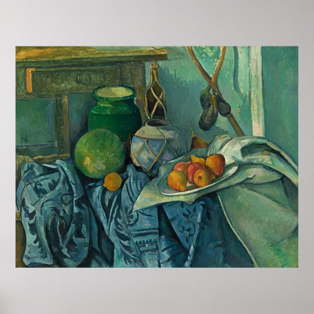 Stillleben mit Ginger Jar und Eggplants, Cezanne Poster (Vorne)