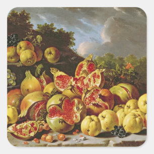 Stillleben mit Granatäpfeln Quadratischer Aufkleber