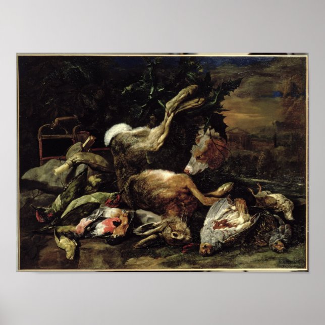 Stillleben mit Hare, Song Birds und einem Vogelnet Poster (Vorne)