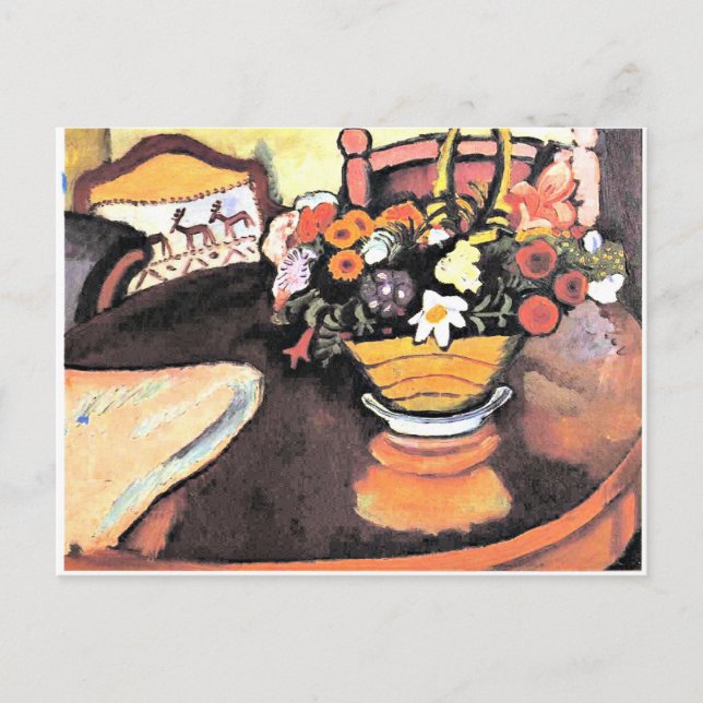 Stillleben mit Kissen mit Hirschdesign und Bouquet Postkarte (Vorderseite)