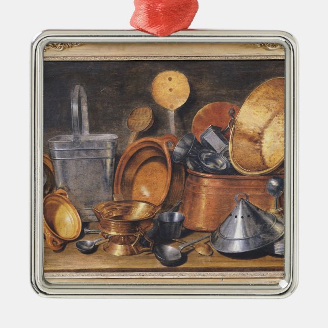 Stillleben mit Küchen-Geräten Silbernes Ornament (Vorne)
