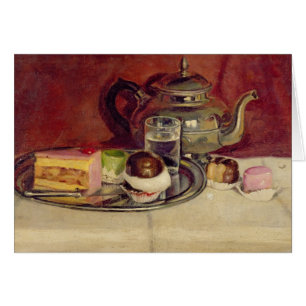 Stillleben mit Kuchen und einer Silber-Teekanne