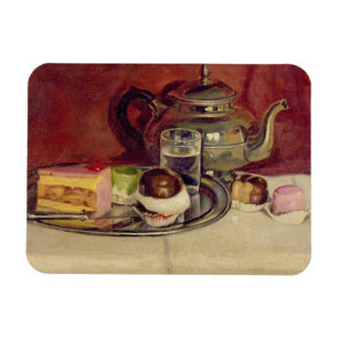 Stillleben mit Kuchen und einer Silber-Teekanne Magnet