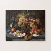 Stillleben mit Obst, Austern und Weinmalerei