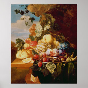 Stillleben mit Obst und Blume Poster