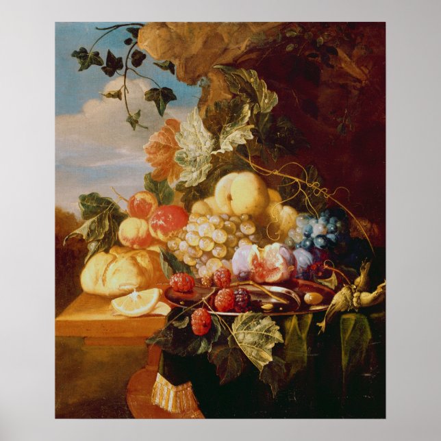 Stillleben mit Obst und Blume Poster (Vorne)