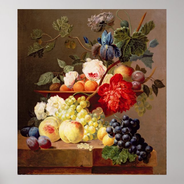 Stillleben mit Obst und Blume Poster (Vorne)