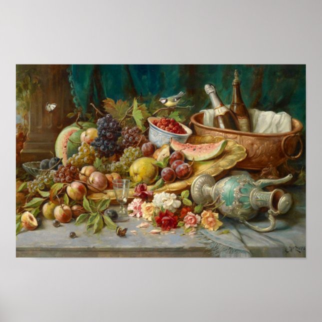 Stillleben mit Obst und Wein Cooler von Zatzka Poster (Vorne)