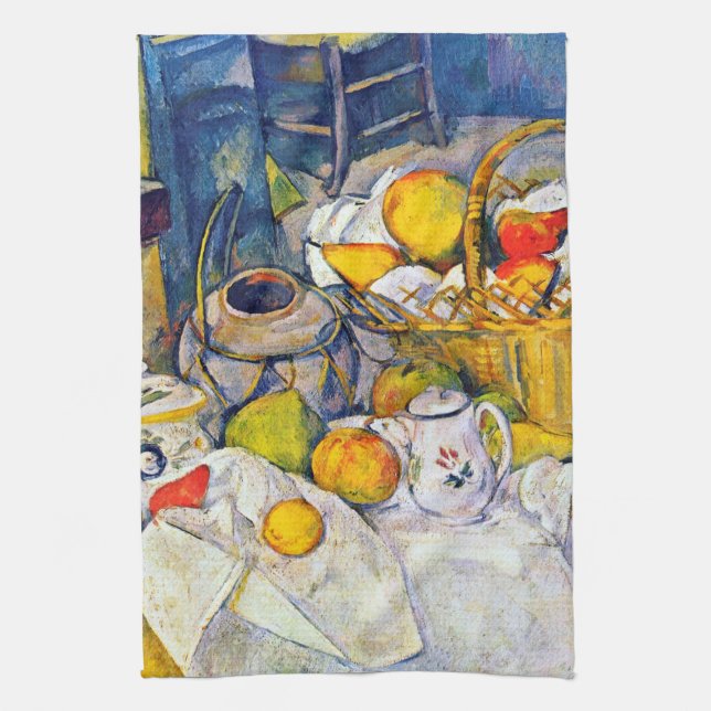 Stillleben mit Obstkorb, Paul Cezanne Geschirrtuch (Vertikal)