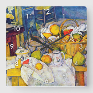 Stillleben mit Obstkorb, Paul Cezanne Quadratische Wanduhr