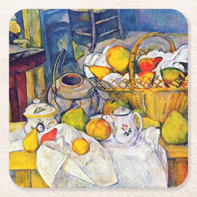 Stillleben mit Obstkorb, Paul Cezanne Rechteckiger Pappuntersetzer (Vorderseite)