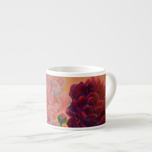 Stillleben mit Peonies-Malerei Espressotasse (Vorderseite Rechts)