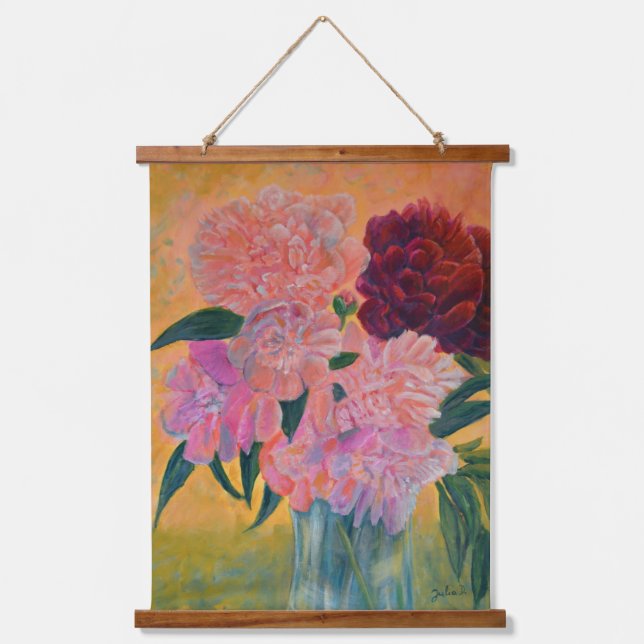Stillleben mit Peonies-Malerei Wandteppich Mit Holzrahmen (Vorderseite)