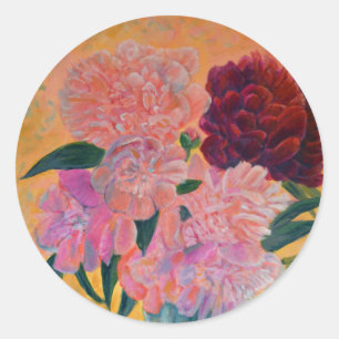 Stillleben mit Peony-Bouquet Runder Aufkleber