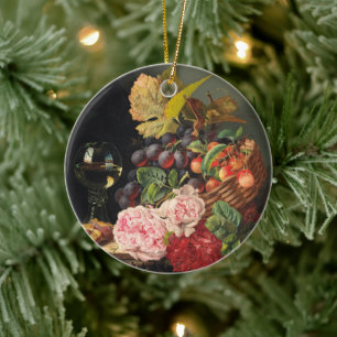 Stillleben mit Pfannkuchen und einem Glas Wein Keramik Ornament