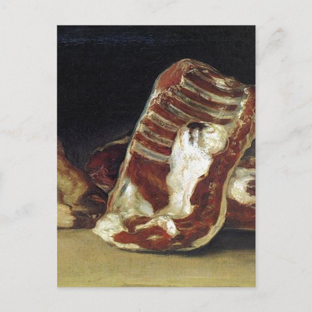 Stillleben mit Rippen, Steak und Lammkopf - Goya Postkarte (Vorderseite)