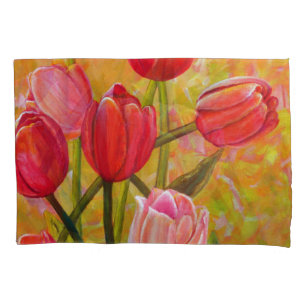 Stillleben mit rosa und roten Tulpen Kissenbezug